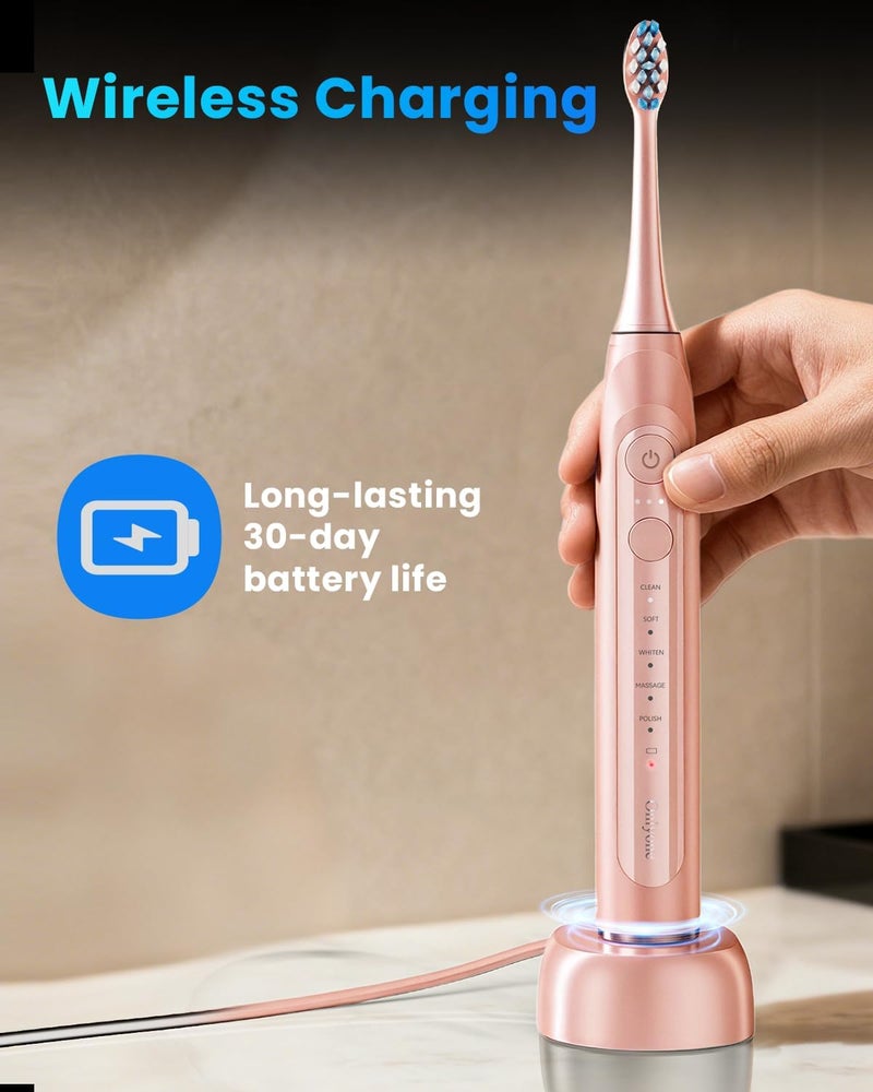Onlyone Sonic Electric Toothbrush for Adults, Rechargeable Ultrasonic Electric Toothbrush with 8 Brush Heads, Travel Case, Charging Base & Wireless Charging - 5 Modes with Smart Timer - Image 4